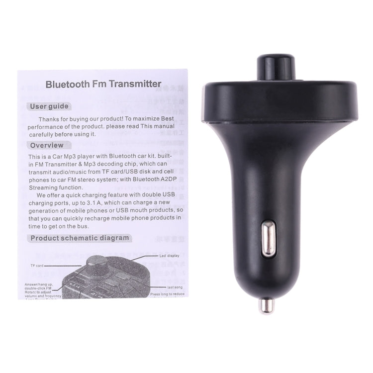 805E Kit mains libres Bluetooth transmetteur FM voiture avec double chargeur USB, lecteur de musique MP3, supporte les appels mains libres et la lecture de musique sur carte TF / disque U, 805E