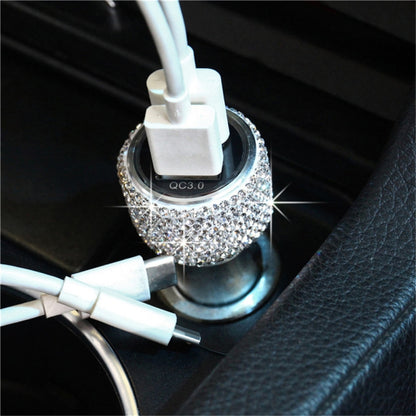 Car Diamond Aluminium Alloy QC3.0 Dual USB Quick Charger, QC3.0