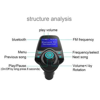 T11 Bluetooth FM Transmitter Car MP3 Player with LED Display, Support Double USB Charge & Handsfree & TF Card & U Disk Music Play Function, T11
