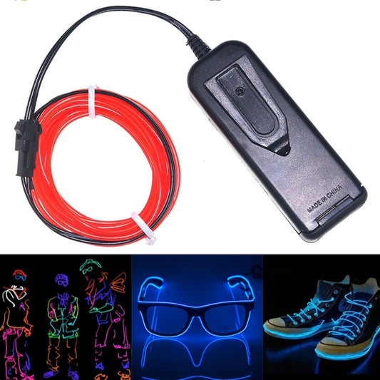YouOKLight Neon EL Cold Round Flexible Strip Light with 3V Battery Box for Dance Party Car Decoration, Length: 3m, 3M Blue Light, 3M Grenn Light, 3M Red Light