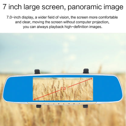 V100 Rétroviseur de voiture avec écran tactile LCD 7 pouces et caméra séparée, grand angle de vision de 170 degrés, prend en charge la vision nocturne / l'enregistrement en boucle / la détection de mouvement / le capteur G / la carte TF, 7 pouces