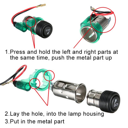 Car 10A 12V European Standard Cigarette Lighter Full Assembly with Light