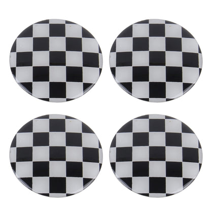 4 PCS White And Black Grid Metal Car Sticker Wheel Hub Caps Centre Cover Decoration, White Black Grid