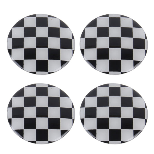 4 PCS White And Black Grid Metal Car Sticker Wheel Hub Caps Centre Cover Decoration, White Black Grid