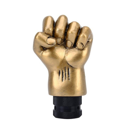 Universal Fist Shape Aluminum Manual or Automatic Gear Shift Knob Compatible with Three Rubber Covers Fit for All Car, Gold