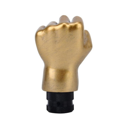 Universal Fist Shape Aluminum Manual or Automatic Gear Shift Knob Compatible with Three Rubber Covers Fit for All Car, Gold