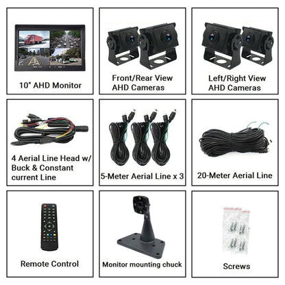 PZ612-4AHD IP67 120 Degree Car AHD 1080P 2 Megapixels 10 inch 4-Way Rearview Mirror Monitor, Night Vision Full Color, with Video Function, PZ612-4AHD