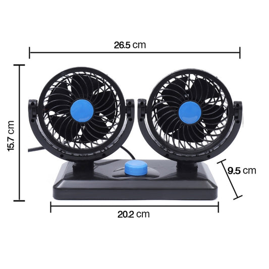 HUXIN HX-T303 Ventilateur de voiture électrique mini, double tête, faible bruit, rotation réglable à 360 degrés, 6,5W, DC12V, HX-T303