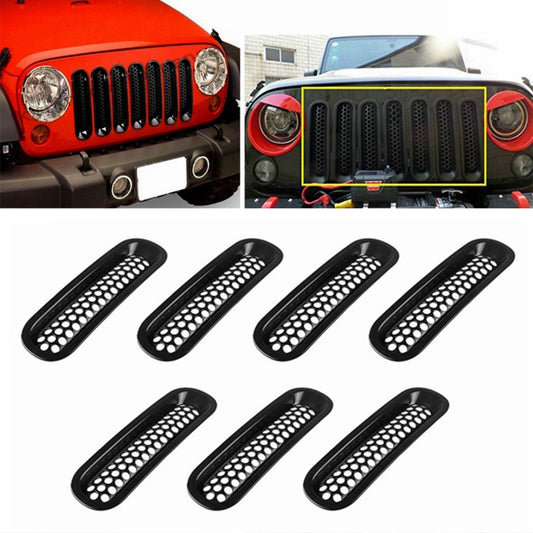 7 PCS Car Front Racing Front Grille Grid Insect Net for Jeep Wrangler JK 2007-2017, For Jeep Wrangler 2007-2017