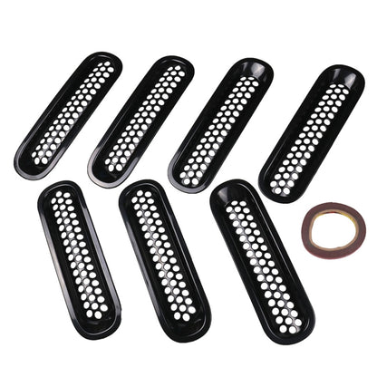 7 PCS Car Front Racing Front Grille Grid Insect Net for Jeep Wrangler JK 2007-2017, For Jeep Wrangler 2007-2017