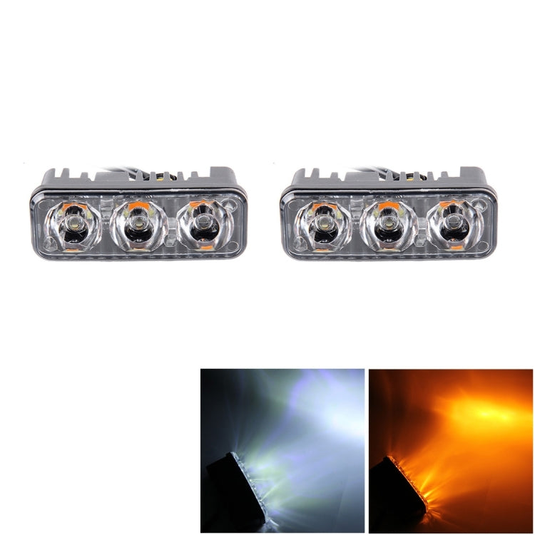 2 PCS DC 12V 6W 400 LM 6000K Tri Circular Car DRL&Turn Light(White Light + Yellow Light), Cable Length: 50cm, DC 12V 6W 400 LM 6000K