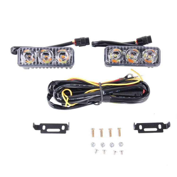 2 PCS DC 12V 6W 400 LM 6000K Tri Circular Car DRL&Turn Light(White Light + Yellow Light), Cable Length: 50cm, DC 12V 6W 400 LM 6000K