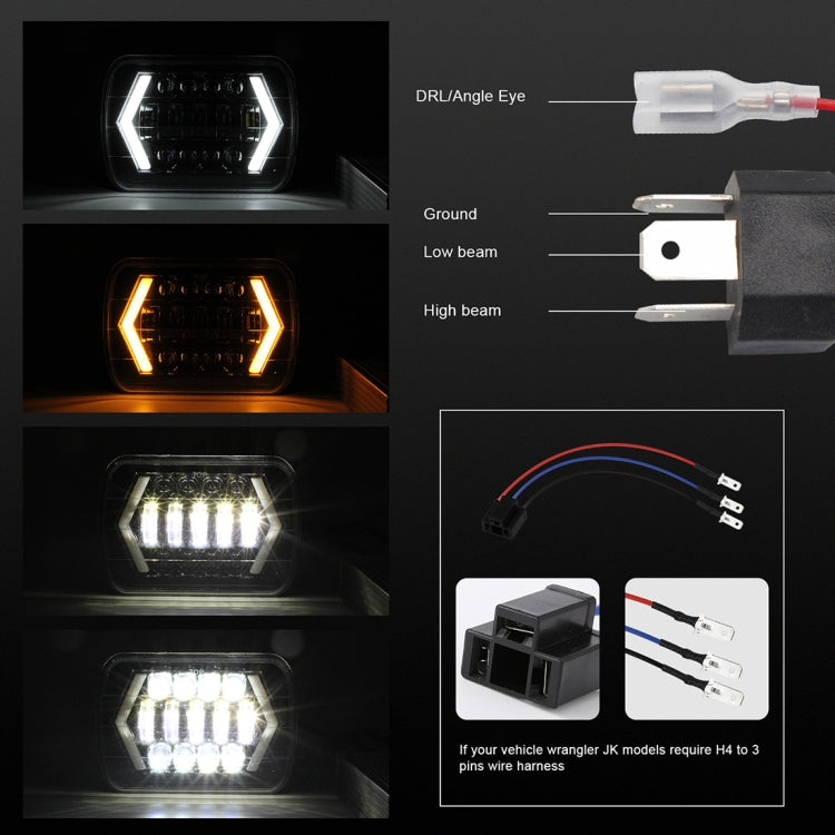 7 inch H4 DC 9V-30V 3000LM 6000K 30W IP67 8LED Lamp Beads Car Square Shape LED Headlight Lamps for Jeep Wrangler, Square Shape