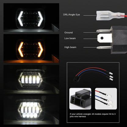 7 inch H4 DC 9V-30V 3000LM 6000K 30W IP67 8LED Lamp Beads Car Square Shape LED Headlight Lamps for Jeep Wrangler, Square Shape