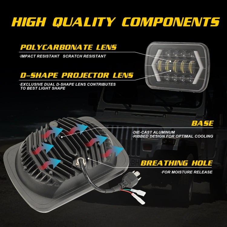 7 inch H4 DC 9V-30V 3000LM 6000K 30W IP67 8LED Lamp Beads Car Square Shape LED Headlight Lamps for Jeep Wrangler, Square Shape