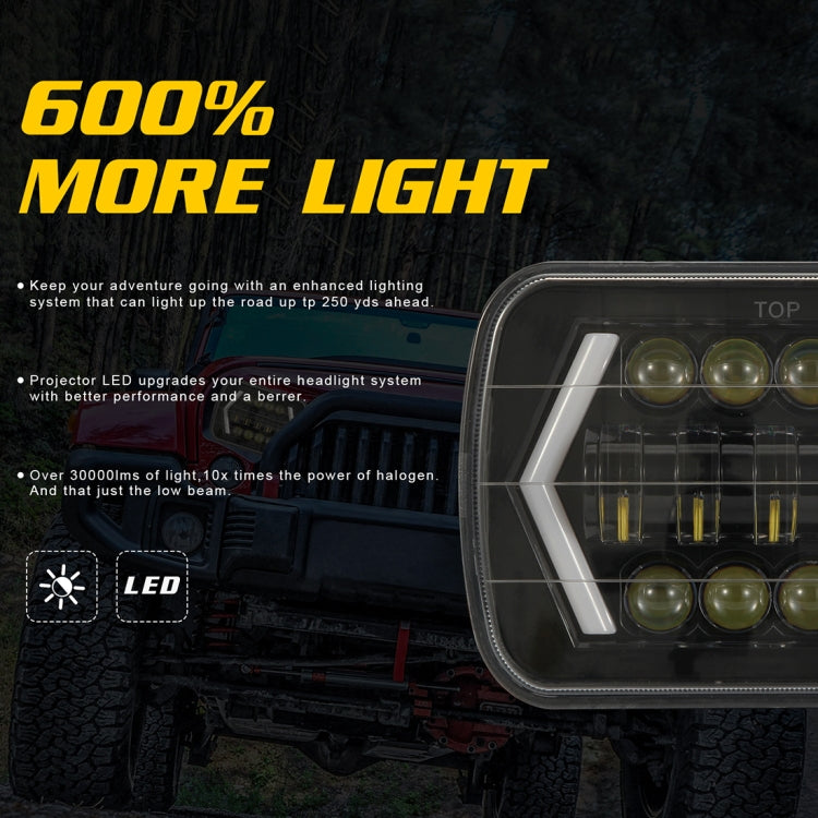 7 inch H4 DC 9V-30V 3000LM 6000K 30W IP67 8LED Lamp Beads Car Square Shape LED Headlight Lamps for Jeep Wrangler, Square Shape