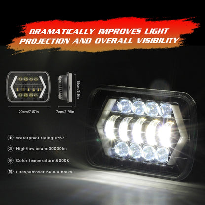 7 inch H4 DC 9V-30V 3000LM 6000K 30W IP67 8LED Lamp Beads Car Square Shape LED Headlight Lamps for Jeep Wrangler, Square Shape