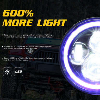 7 inch H4 / H13 DC 9V-30V 3000LM 6000K 30W IP67 4LED Lamp Beads Car Round Shape LED Headlight Lamps for Jeep Wrangler / Harley, with Angel Eye, Round Shape