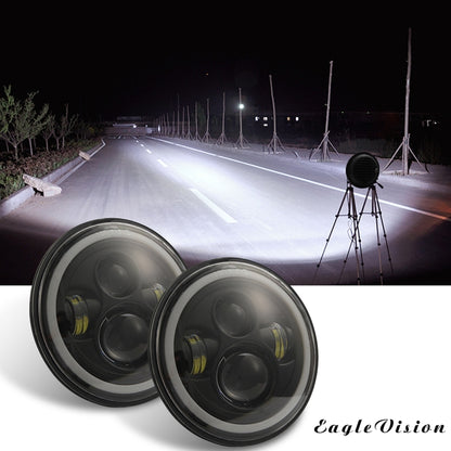 7 inch H4 / H13 DC 9V-30V 3000LM 6000K 30W IP67 4LED Lamp Beads Car Round Shape LED Headlight Lamps for Jeep Wrangler / Harley, with Angel Eye, Round Shape