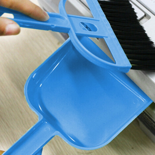 Mini Brosse de Nettoyage de Clavier de Voiture de Bureau, Petit Balai et Pelle à Poussière, 1 Set (Bleu)