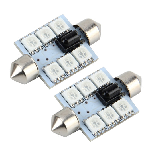 2 PCS Colorful 36MM Bicuspid Remote Control Car Dome Lamp LED Reading Light with 6 LED Lights, Car Dome Lamp