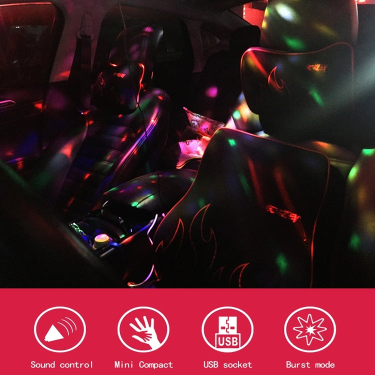 5V 6W Colorful Car Decoration DJ Light Sound Activated Rotating Strobe Effect Atmosphere Light Star Music Light Lamp with 6 RGB LED Lights, Cable Length:4m, Sound Activated Rotating Atmosphere Light