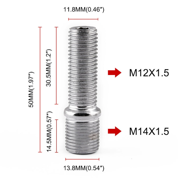 20 PCS 5cm Universal Car Modification Extended Wheels Stud Conversion M14x1.5 to M12x1.5 Screw Adapter LN032 LN033 LN044, 5cm M14x1.5 to M12x1.5