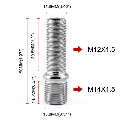 20 PCS 5cm Universal Car Modification Extended Wheels Stud Conversion M14x1.5 to M12x1.5 Screw Adapter LN032 LN033 LN044, 5cm M14x1.5 to M12x1.5