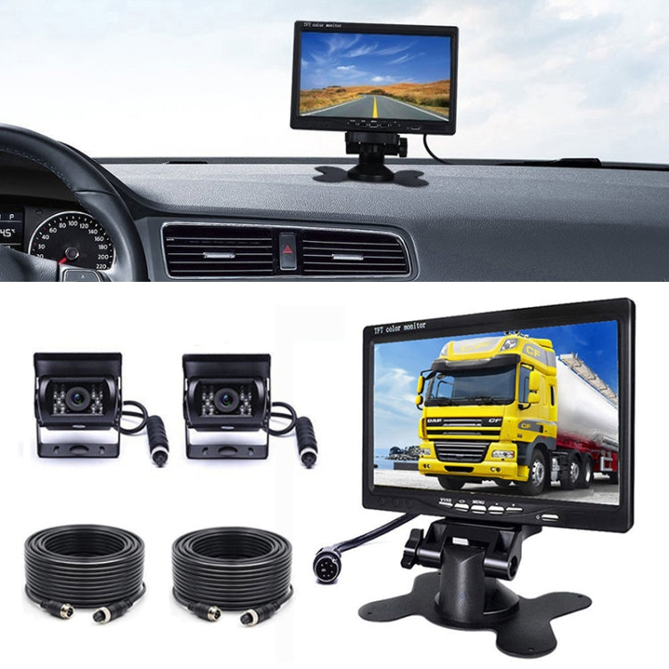 F0505 7 inch HD Car Dual Camera Rearview Mirror Monitor, with 2 x 10m Cable, Dual Camera