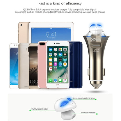A8 3 in 1 Bluetooth Earphone & Safety Hammer & Car Charger, Support Hands-free Call & USB Quick Charger Function, A8