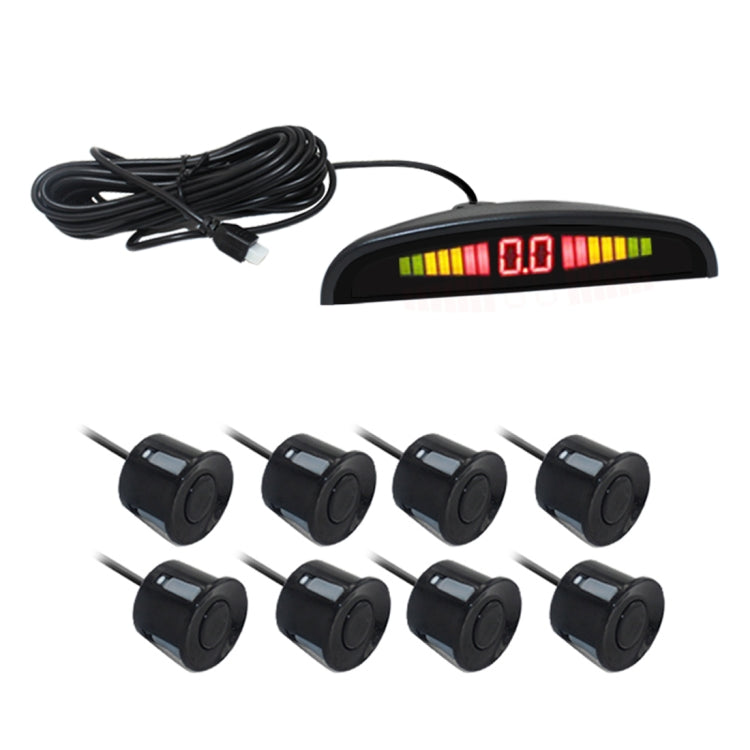 PZ-300-8 Car Parking Reversing Buzzer LED Monitor Parking Alarm Assistance System with 4*7m Front Sensors and 4*2.5m Rear Sensors, with 4 Front Sensors and 4 Rear Sensors
