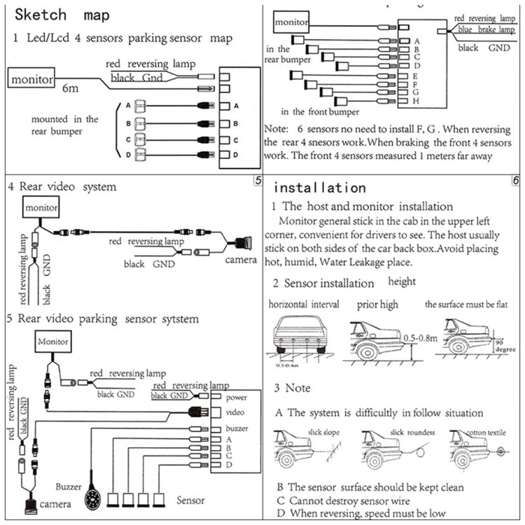 PZ-300-8 Car Parking Reversing Buzzer LED Monitor Parking Alarm Assistance System with 4*7m Front Sensors and 4*2.5m Rear Sensors, with 4 Front Sensors and 4 Rear Sensors