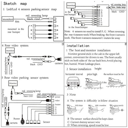 PZ-300-8 Car Parking Reversing Buzzer LED Monitor Parking Alarm Assistance System with 4*7m Front Sensors and 4*2.5m Rear Sensors, with 4 Front Sensors and 4 Rear Sensors