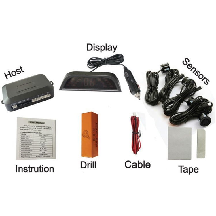 PZ-303-W Car Parking Reversing Buzzer and LED Monitor Parking Alarm Assistance System with 4 Rear Radar, with 4 Rear Radar