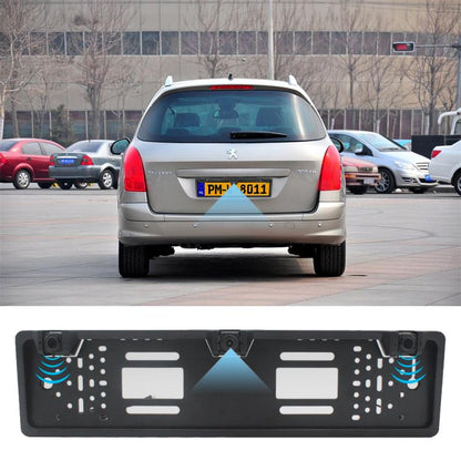 PZ600-L Europe Car License Plate Frame Rear View Camera Visual Rear View Parking System with 2 Reversing Radar Detector, with 2 Reversing Radar Detector