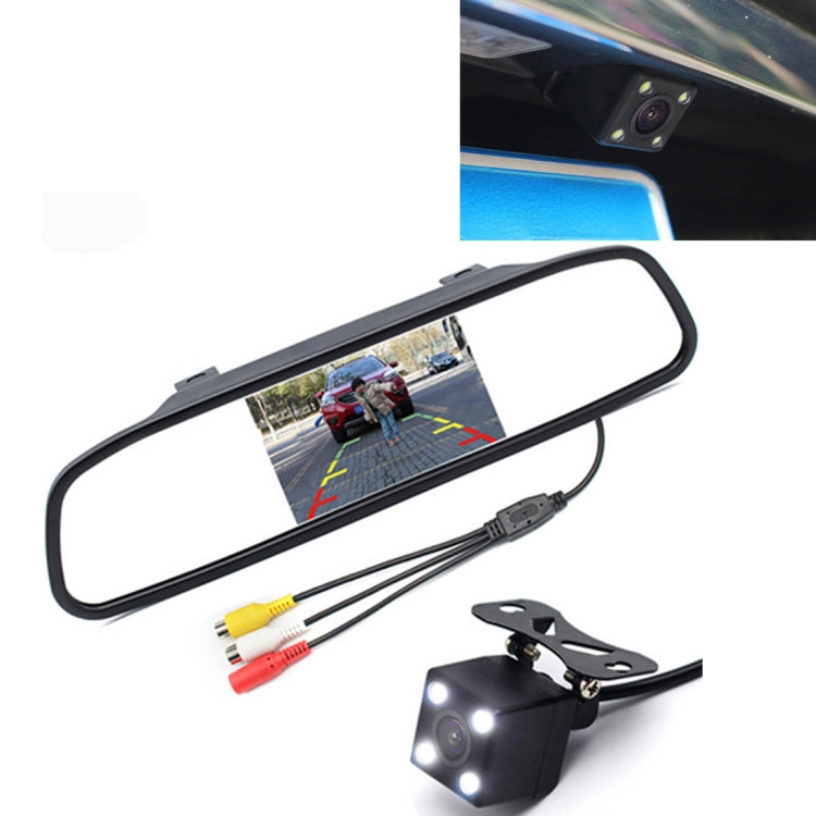 Moniteur vidéo de voiture PZ603 HD stationnement automatique LED vision nocturne caméra de recul CCD avec rétroviseur de voiture 4,3 pouces, avec rétroviseur de voiture 4,3 pouces