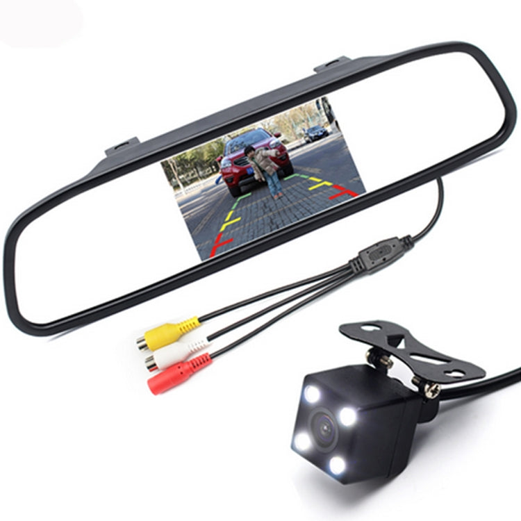 Moniteur vidéo de voiture PZ603 HD stationnement automatique LED vision nocturne caméra de recul CCD avec rétroviseur de voiture 4,3 pouces, avec rétroviseur de voiture 4,3 pouces