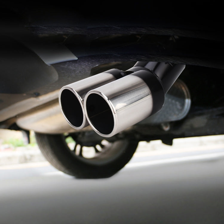 Universal Car Styling Stainless Steel Curved Double Outlets Exhaust Tail Muffler Tip Pipe, Curved Double