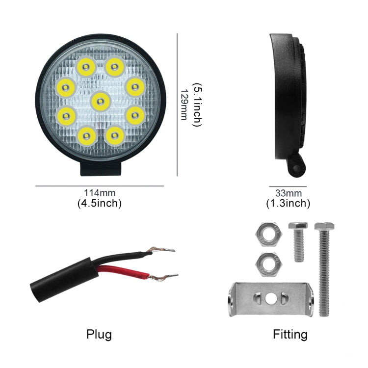 6.7W White Light Round-Shaped Waterproof Car Boat Marine Work Lights Spotlight LED Bulbs, DC 9-30V, 27W