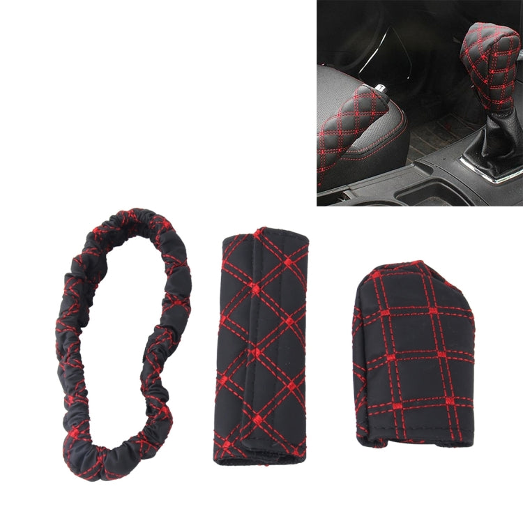 3 PCS Car Hand Brake Cover Shift Knob Gear Stick Cushion Sets Rear View Mirror Sets Cover Car Accessory Interior Decoration Pad, 3 PCS White, 3 PCS Red