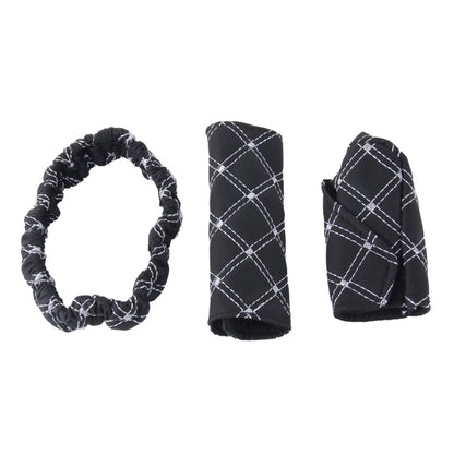 3 PCS Car Hand Brake Cover Shift Knob Gear Stick Cushion Sets Rear View Mirror Sets Cover Car Accessory Interior Decoration Pad, 3 PCS White, 3 PCS Red