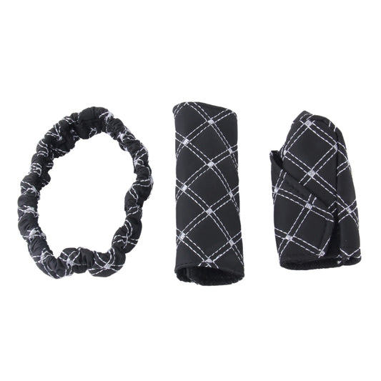 3 PCS Car Hand Brake Cover Shift Knob Gear Stick Cushion Sets Rear View Mirror Sets Cover Car Accessory Interior Decoration Pad, 3 PCS White, 3 PCS Red