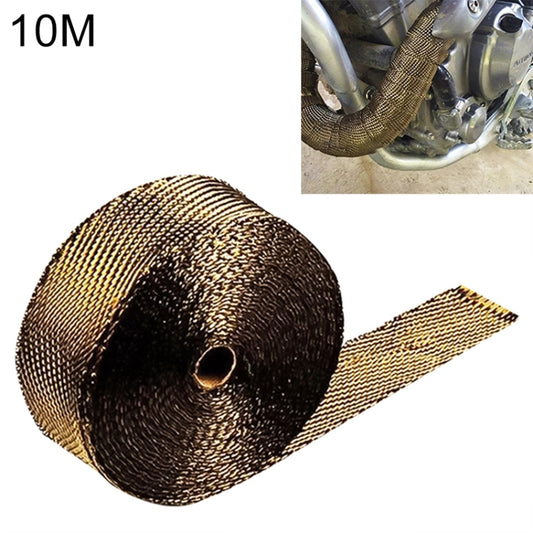 10m Titanium Gold Exhaust Wrap Auto Motor Exhaust Heat Shield Wrap Heat Resistant Wrap, 10m Titanium Gold