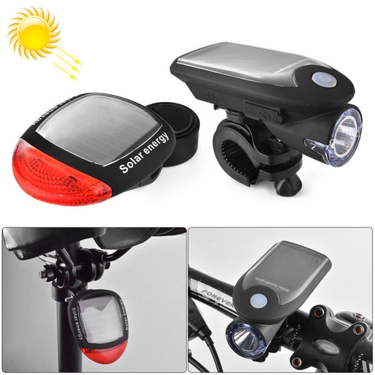 Lot de 2 lampes de moto/vélo solaires USB 3W 240LM, feu avant + feu arrière, feu avant + feu arrière noir, feu avant + feu arrière blanc
