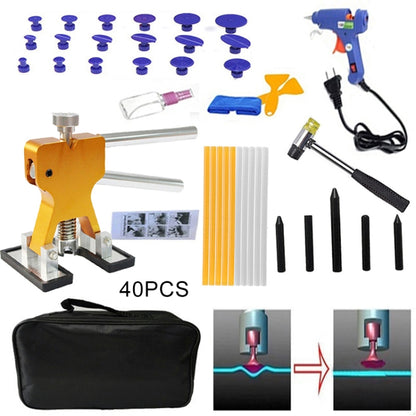 Kit d'outils de réparation de bosses de voiture sans peinture 40 en 1 en métal pour carrosserie automobile PDR, avec pistolet à colle 20W, prise US ou EU, 40 en 1