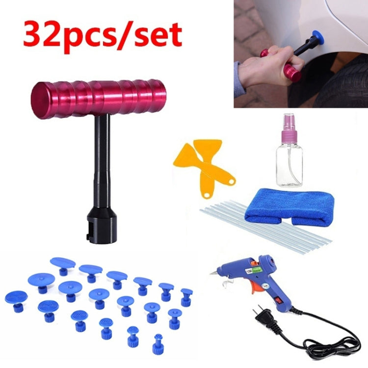Kit d'outils de réparation de bosses de voiture 32 en 1 en métal pour carrosserie PDR, lève-bosses, extracteur de colle, débosselage sans peinture pour enlèvement de grêle, avec pistolet à colle 20W, prise US ou EU, barre en T 32 en 1