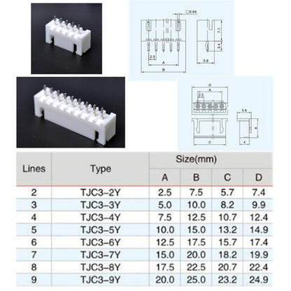 25 Sets TJC3 2.5mm XH 5P 6P 7P 8P 9Pin Male Female Housing Connector with Crimps, 25 Sets
