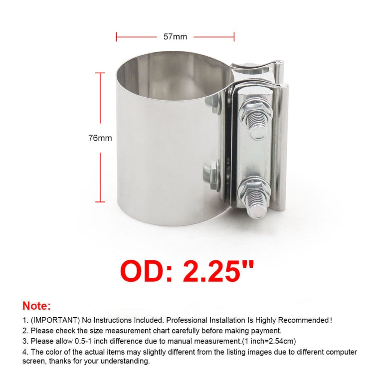 2.25 inch Car Turbo Exhaust Downpipe Stainless Steel Lap Joint Band Clamp, 2.25 inch