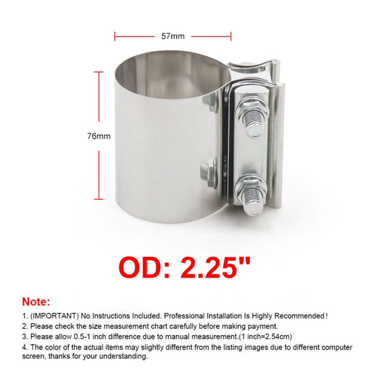 2.25 inch Car Turbo Exhaust Downpipe Stainless Steel Lap Joint Band Clamp, 2.25 inch