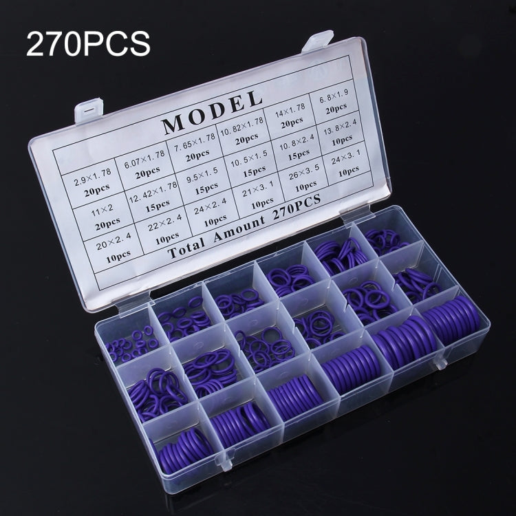 270 PCS Car Auto Vehicle 18 Sizes Assortment Kit Air Conditioning HNBR Seal O-Ring Set, 270 PCS Purple, 270 PCS Green